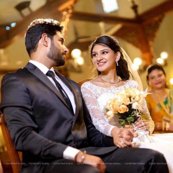 Capturing candid moments of a bride and groom during their wedding ceremony.
